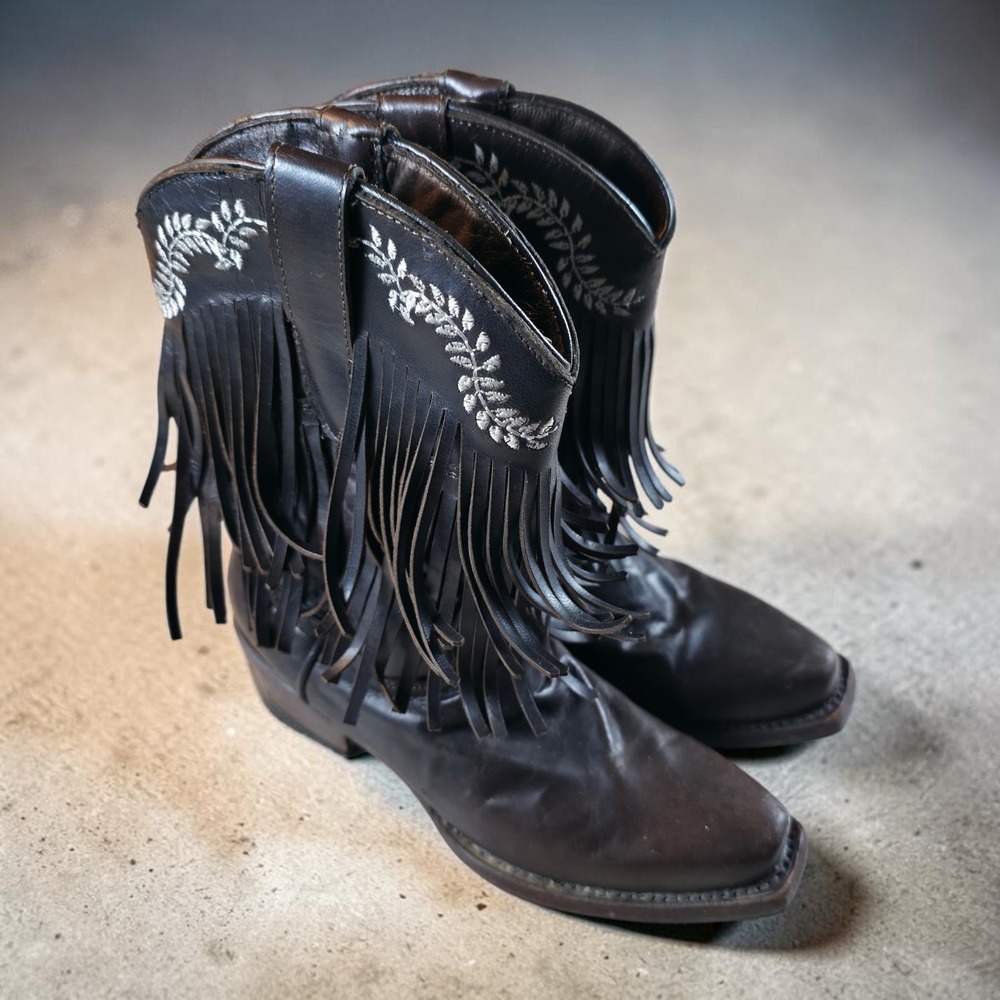 Soto Boots Girl Youth Fringe Cowgirl Floral Brown Leather Western Size 22 / US 5